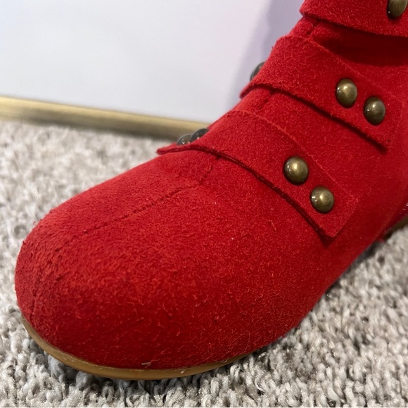 Red Kids Military Style High Boots with Stud Accents - Picture 4 of 5
